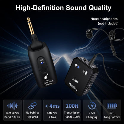 Wireless In-Ear Monitor System 2.4GHz IEM 270° Rotatable Transmitter Auto-Pairing Receiver for Studio Band Rehearsal Live Performance Instrument Monitoring