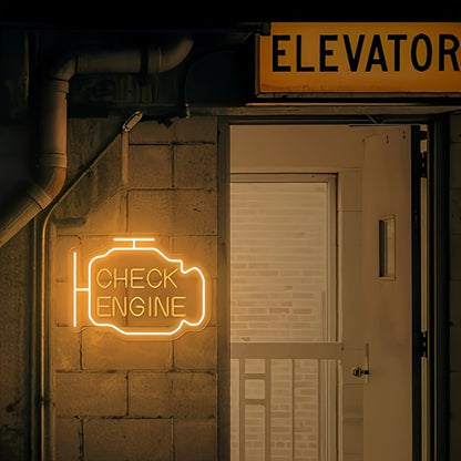 Check Engine Outline LED Neon Sign with 30 x 22.5 cm Panel, Warm Yellow Light and Wall-Mount Display