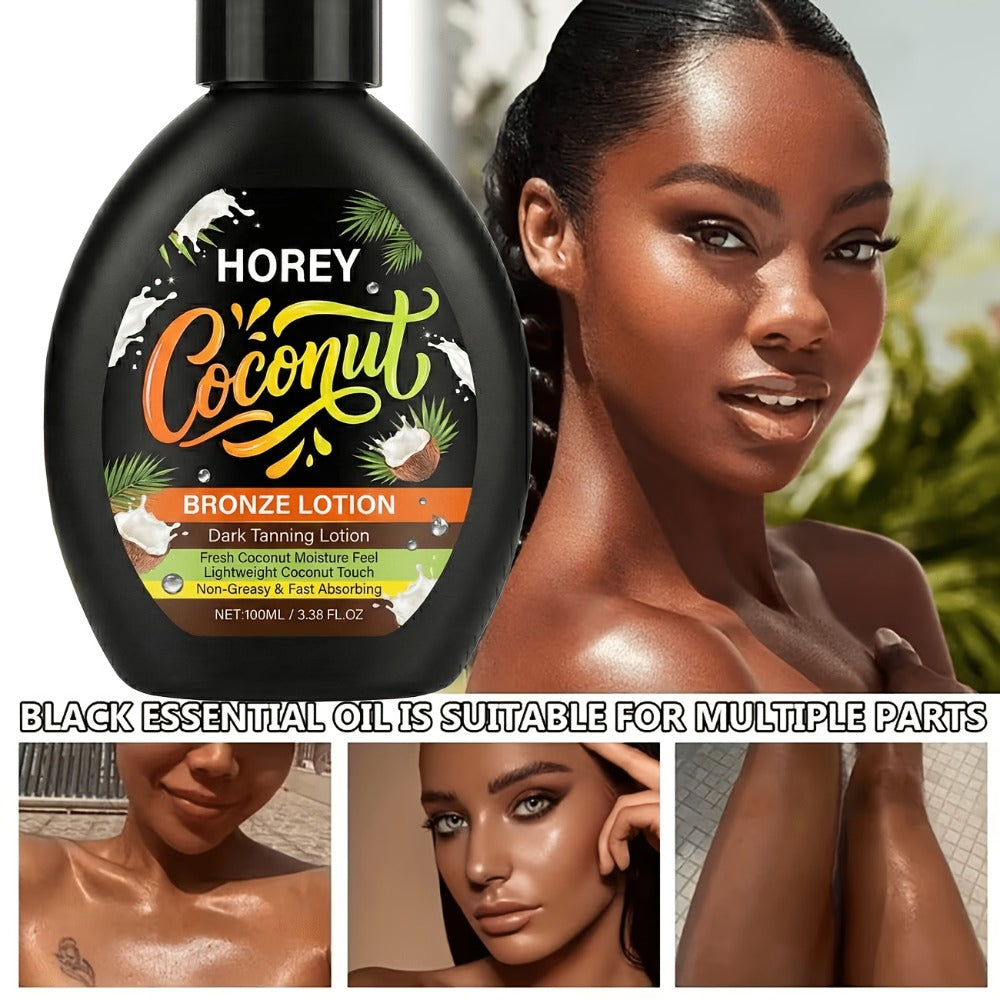 Coconut Bronze Self-Tanning Lotion 100ml in Black Flip-Cap Bottle with Ingredient Panel for Body Application