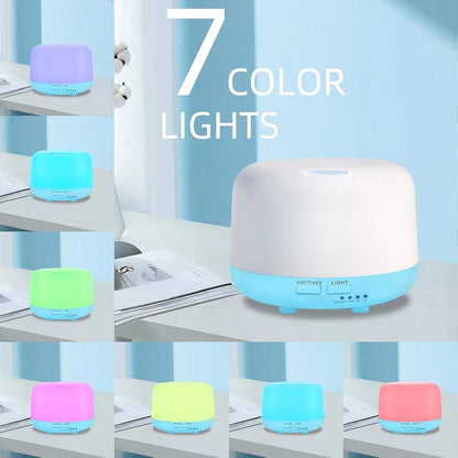 Ultrasonic Essential Oil Diffuser with Remote Control, Seven-Color Light and 300 ml or 500 ml Capacity