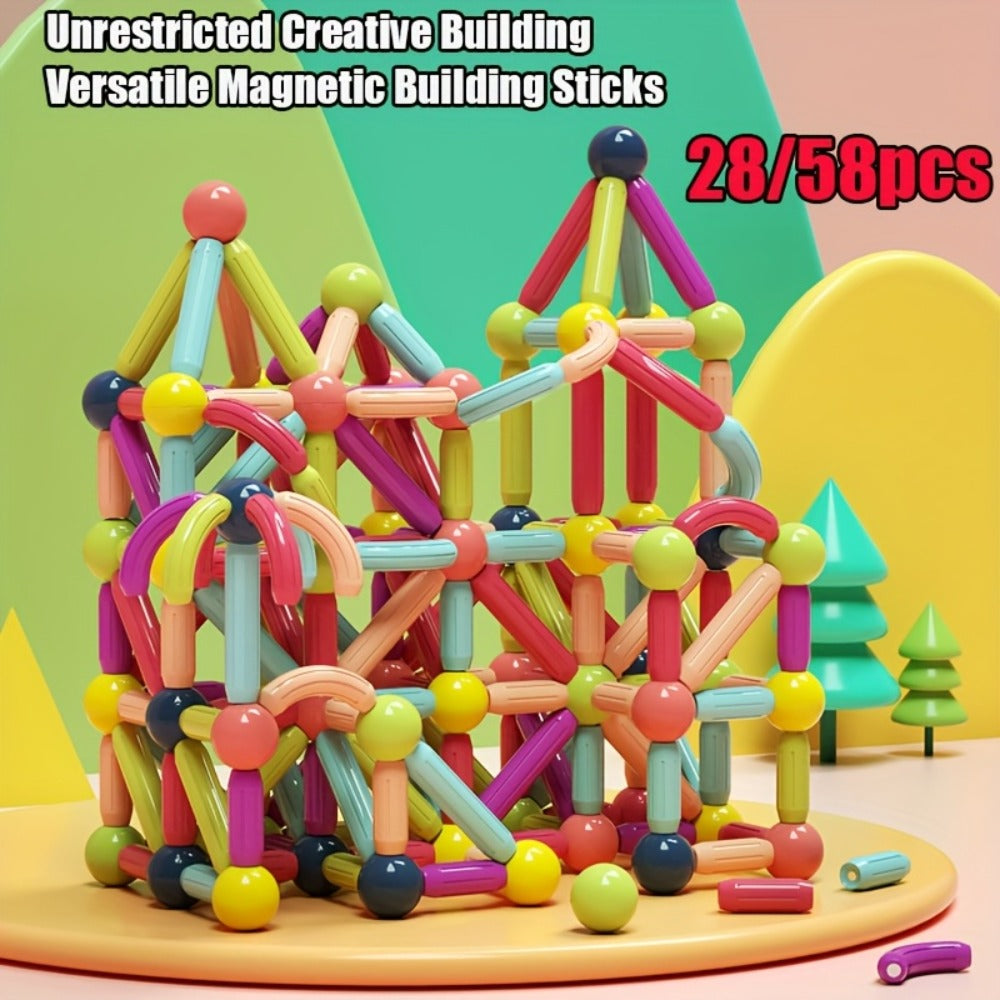 Magnetic Stick and Ball Building Set in 28-Piece or 58-Piece Multicolor Options for Pictured 3D Shapes