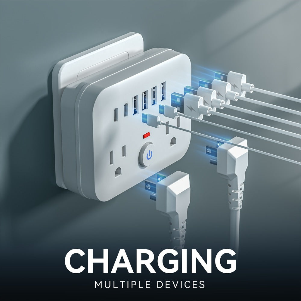 Surge Protector Power Strip 8-in-1 Mini Wall Adapter with 2 AC Outlets, 4 USB-A, 2 USB-C and One or Two-Pack Options