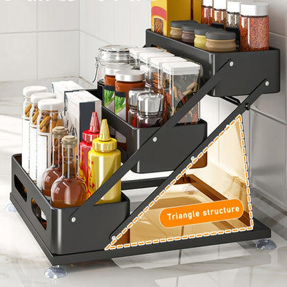 Three-Tier Foldable Spice Rack Organizer in Black or White with Front Rails and Side Supports