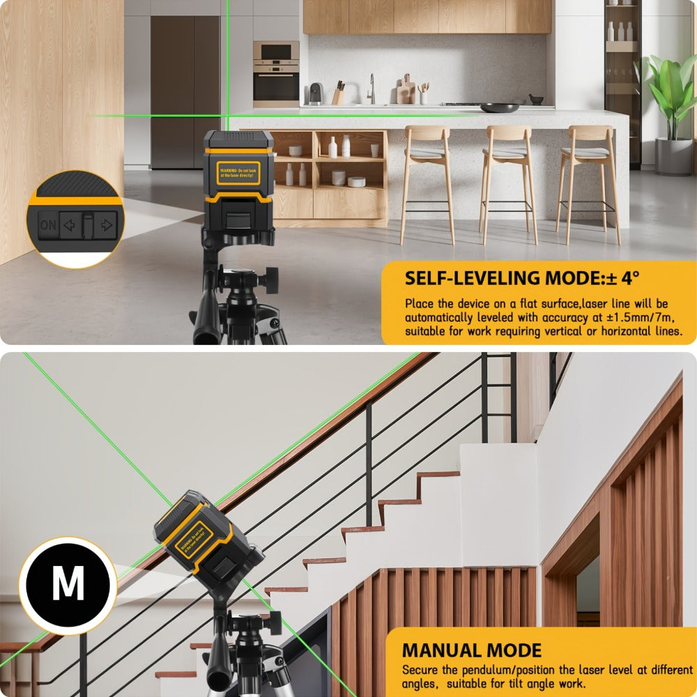 Yellow-and-Black Cross-Line Laser Level Set with Silver Tripod and Single Style Checkout Pictured