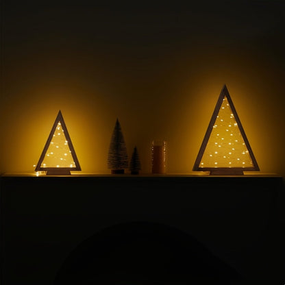 Wooden Light-Up Desktop Christmas Trees USB Powered - Mini Lighted Wood Tree Set for Holiday Decoration, Home & Office Desk, Shelf Display & Room Decor, Reusable Indoor Gift, Set of 2/3/4/5/6