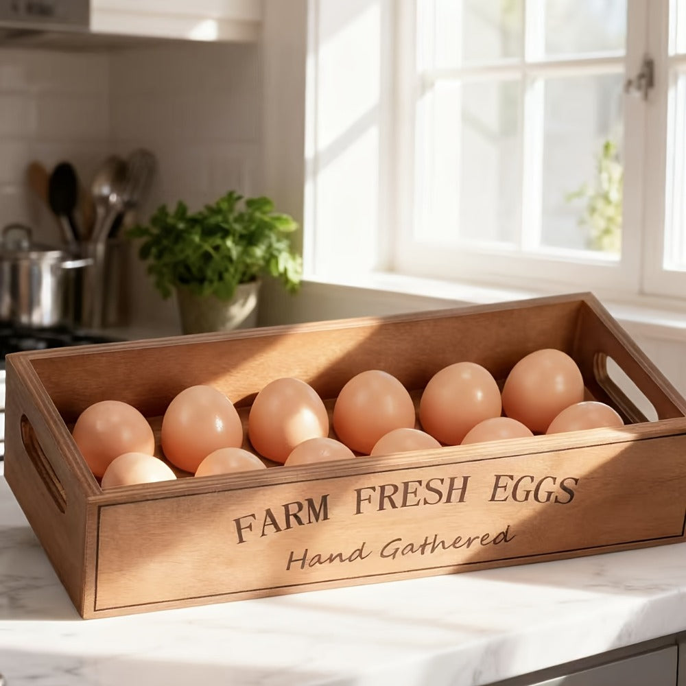 Two-Piece Farmhouse Wooden Egg Holder Rack Set with Handles and Space for Twenty-Four Eggs Each