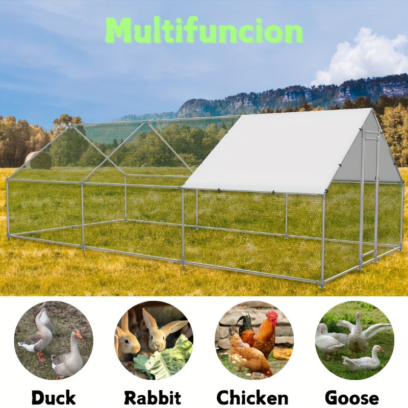 Walk-In Metal Poultry Enclosure in Six Size Options with Mesh Walls, Door and Partial Roof Cover