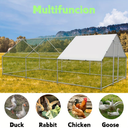 Walk-In Metal Poultry Enclosure in Six Size Options with Mesh Walls, Door and Partial Roof Cover