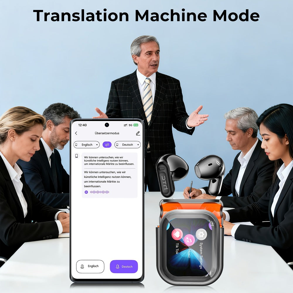 AI Translation Earphones Real-Time 134 Languages TWS Wireless Bluetooth Earbuds HTC NE20 HD Screen Touch Control High Fidelity Sound Long Battery Life for Travel Business Daily Wear