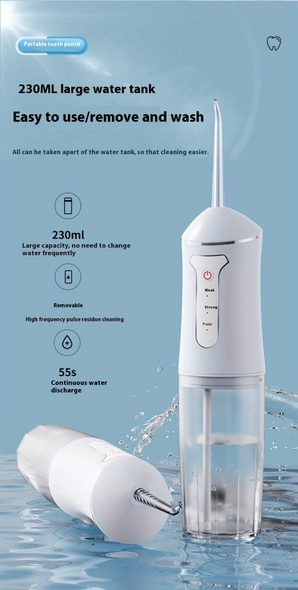 Water Flosser Cordless Three-Mode Design with Four Nozzles, USB Charging and Four Color Options