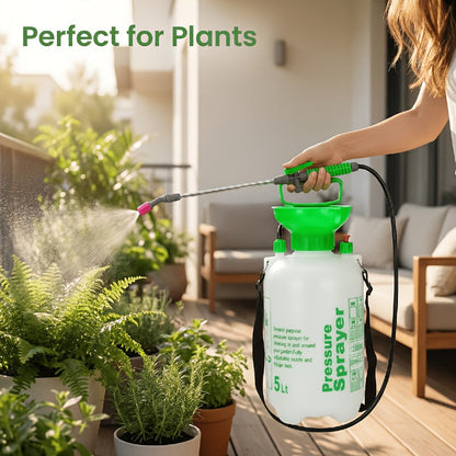 5-Liter Manual Pressure Garden Sprayer with Shoulder Strap, Pump Handle and Adjustable Mist-to-Stream Nozzle