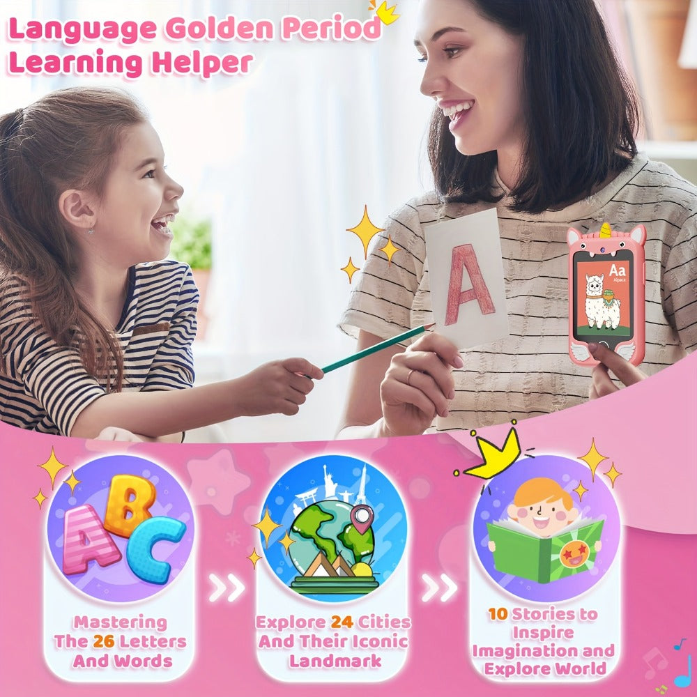 Unicorn Toy Phone in Pink or Purple with Dual Cameras, 25-Game Source Label and 8GB SD Card