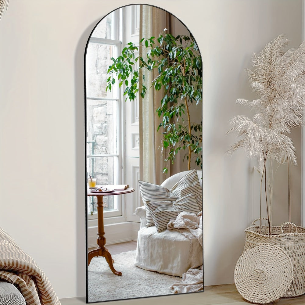 Full Length Floor Mirror with Stand – Arched & Rectangular Full Body Mirror, Aluminum Alloy Frame, Shatter-Proof Nano Glass, Bedroom Living Room Cloakroom Wall Leaning Mirror