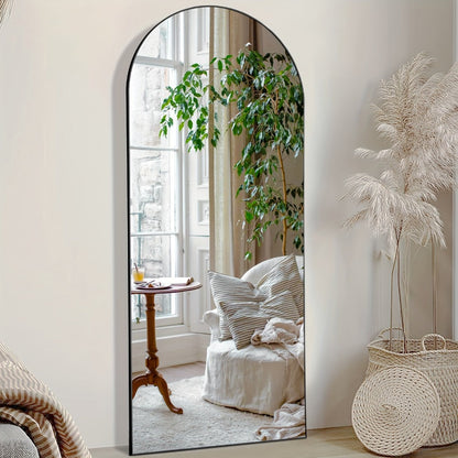 Full Length Floor Mirror with Stand – Arched & Rectangular Full Body Mirror, Aluminum Alloy Frame, Shatter-Proof Nano Glass, Bedroom Living Room Cloakroom Wall Leaning Mirror