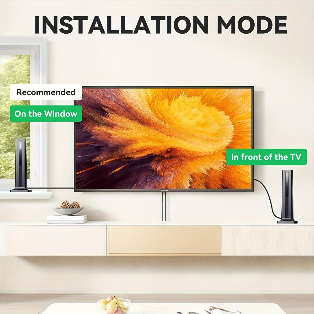 TV Antenna with Magnetic Vertical Base, 16-Foot Coaxial Cable, USB Amplifier and One or Two-Pack Options