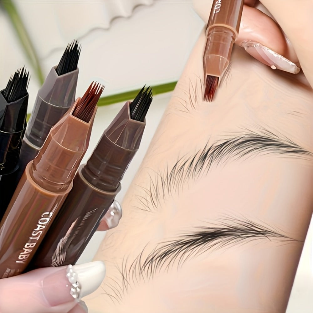 Eyebrow Pencil 2-Pack Multi-Fork Tip Waterproof — 4 Shades Natural Hair Stroke Effect Brow Pen Smudge-Proof Long-Lasting Microblading Look Hairline Filler for Sparse Brows Beginners Women