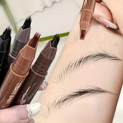Eyebrow Pencil 2-Pack Multi-Fork Tip Waterproof — 4 Shades Natural Hair Stroke Effect Brow Pen Smudge-Proof Long-Lasting Microblading Look Hairline Filler for Sparse Brows Beginners Women
