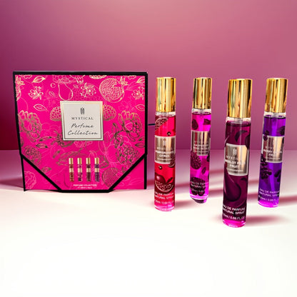 Perfume Gift Set with Four 20ml Floral or Fruity Travel Sprays in Pink or Botanical Gift Boxes