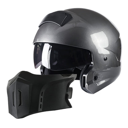 Motorcycle Helmet Convertible Full/Open-Face Shell with Detachable Mask, Smoked Shield, S-XL Sizes and Multiple Styles