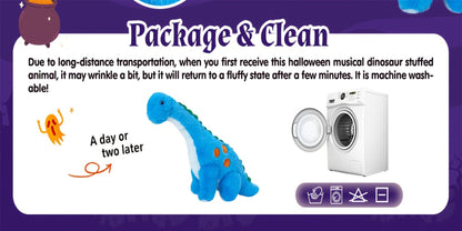 Plush Toy Blue Dinosaur with LED Glow and Optional Music for Colorful Interactive Display for Character Display, Room Decor and Gift