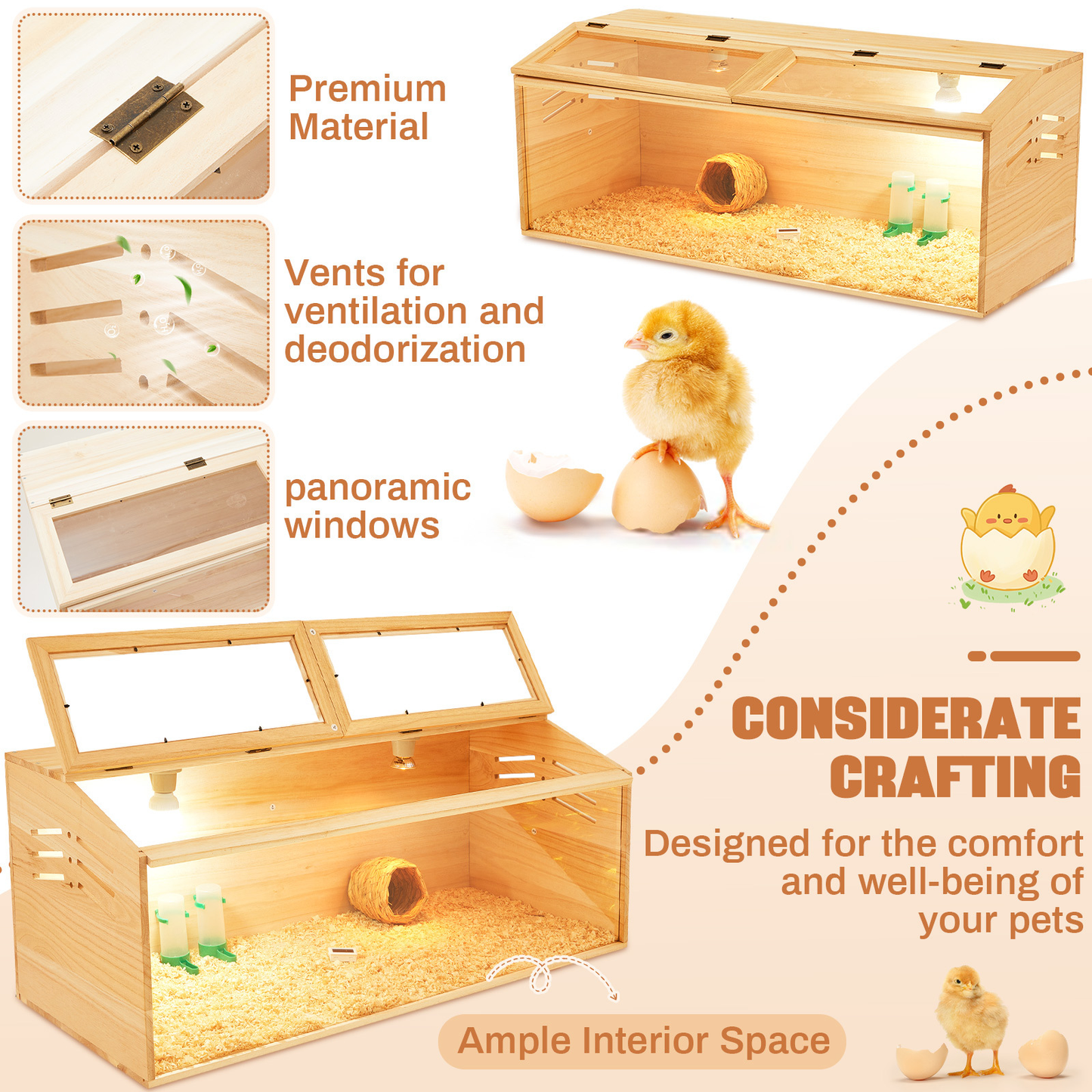 Brooder Box Kit 40x16x16 in for Chicks, Quail & Ducks – Indoor/Outdoor with Leg Stand, Sliding Door, Bulb Set & Feeder for Baby Chickens, Hamsters, Lizards