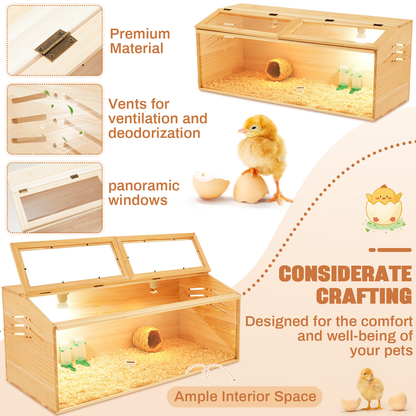 Brooder Box Kit 40x16x16 in for Chicks, Quail & Ducks – Indoor/Outdoor with Leg Stand, Sliding Door, Bulb Set & Feeder for Baby Chickens, Hamsters, Lizards
