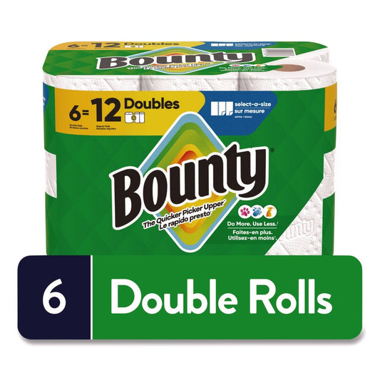 Bounty Select-A-Size Paper Towels 6 Double Rolls, 2-Ply 82 Sheets per Roll White Kitchen Paper Towel, Super Absorbent Quicker Picker Upper