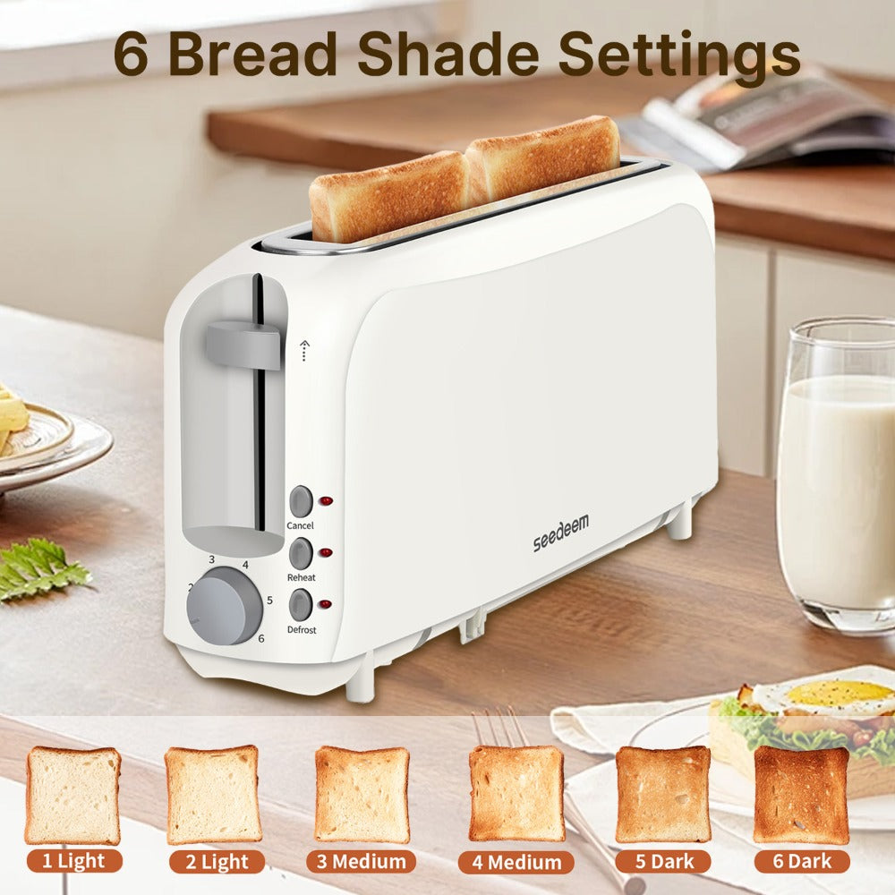 750W Slim Two-Slice Toaster with Six Shade Settings, Reheat, Defrost, Crumb Tray and Six Color Options