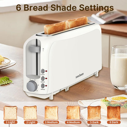 750W Slim Two-Slice Toaster with Six Shade Settings, Reheat, Defrost, Crumb Tray and Six Color Options