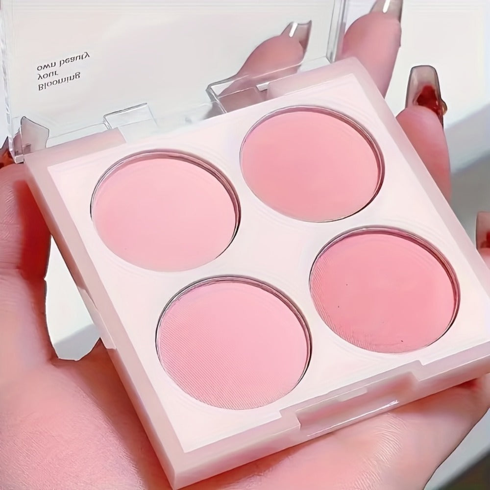 Four-Pan Blush and Face Makeup Palette with Brush Set in Three Exact Numbered Options for Daily Looks