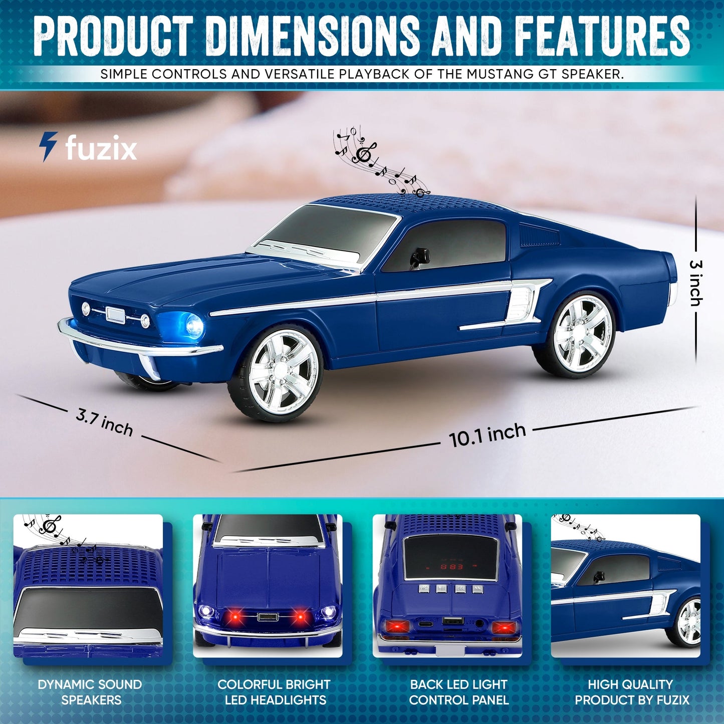 Fuzix WS-1967 Classic Car Bluetooth Speaker with LED Lights | Retro Replica Wireless Stereo, FM Radio, USB/TF/AUX, Built-in Mic, Rechargeable – Novelty Gift for Car Enthusiasts, Home, Travel & Parties