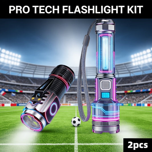 Flashlight Rechargeable 4-Piece Work Light Set with Zoomable Beams, Magnetic Bases and Two Body Styles