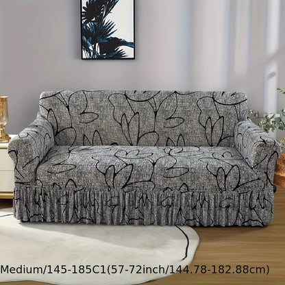 Sofa Cover Gray Printed Skirt Slipcover with Elastic Stretch Fit for 1, 2, 3 or 4-Seater Sofas