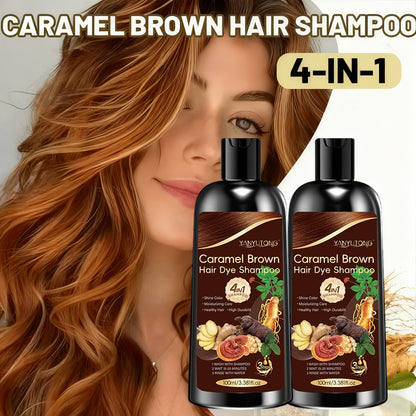 Hair Color Shampoo, YANYUTONG 4-in-1 Caramel Brown Two-Bottle Set with 3.38oz in Each Bottle
