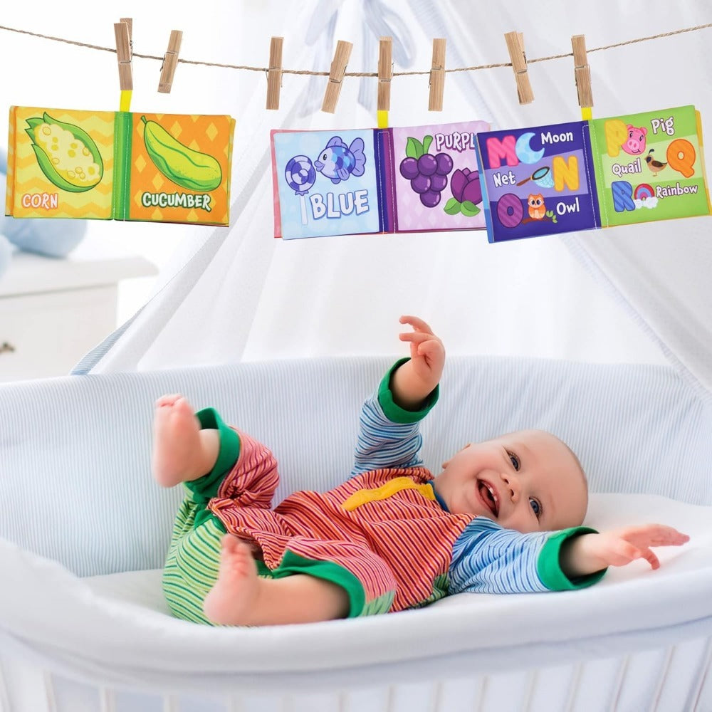 Baby Soft Cloth Books Set of 12 – Nontoxic Crinkle Fabric Bath & Sensory Books for Infants & Toddlers, Touch-and-Feel Early Learning First Books, Washable Baby Shower & Christmas Gift for Newborns