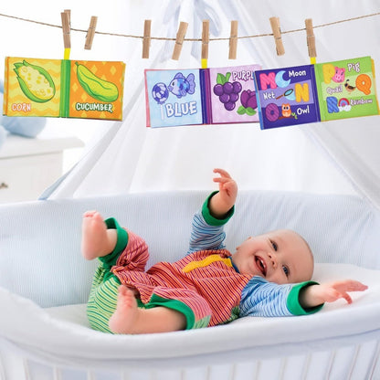 Baby Soft Cloth Books Set of 12 – Nontoxic Crinkle Fabric Bath & Sensory Books for Infants & Toddlers, Touch-and-Feel Early Learning First Books, Washable Baby Shower & Christmas Gift for Newborns