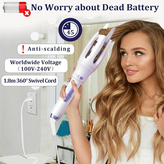 Automatic Hair Curler Rotating Barrel Electric Ceramic Tourmaline Curling Iron One-Button Auto Curl Waver for Women All Hair Types US Plug Birthday Gift for Mom Purple