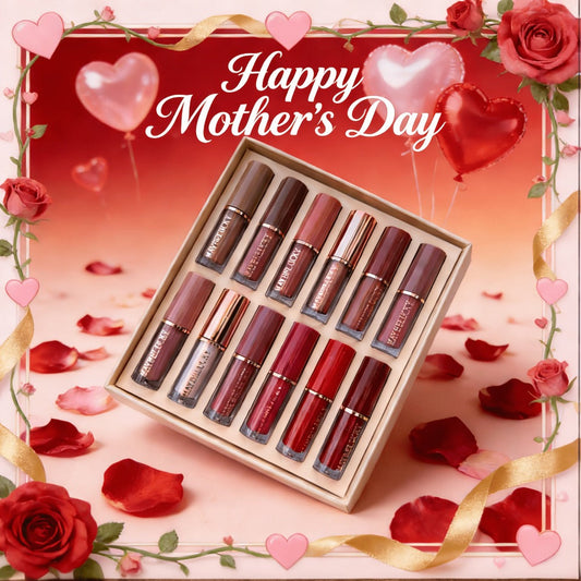 Liquid Lipstick Set 12 Pcs Velvet Matte Long-Lasting – Non-Transfer Shimmer & Nude Shades in Elegant Book-Style Gift Box, Complete Lip Color Collection for Women, Christmas Valentine Birthday Gift