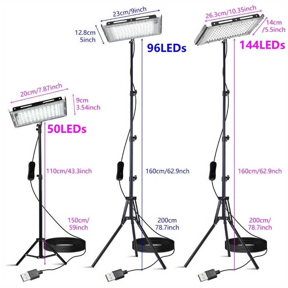 LED Work Light USB Powered 6000K Super Bright – Adjustable Height & Angle Bracket Lamp for Construction Site, Workshop, Office, Barn & Market – 50, 96 or 144 LEDs DC 5V Portable Job Site Light