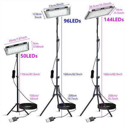 LED Work Light USB Powered 6000K Super Bright – Adjustable Height & Angle Bracket Lamp for Construction Site, Workshop, Office, Barn & Market – 50, 96 or 144 LEDs DC 5V Portable Job Site Light