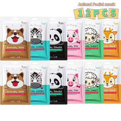 SADOER Animal-Print Sheet Mask 12-Pack with Two Each of Six Illustrated Facial Designs in Individual Pouches