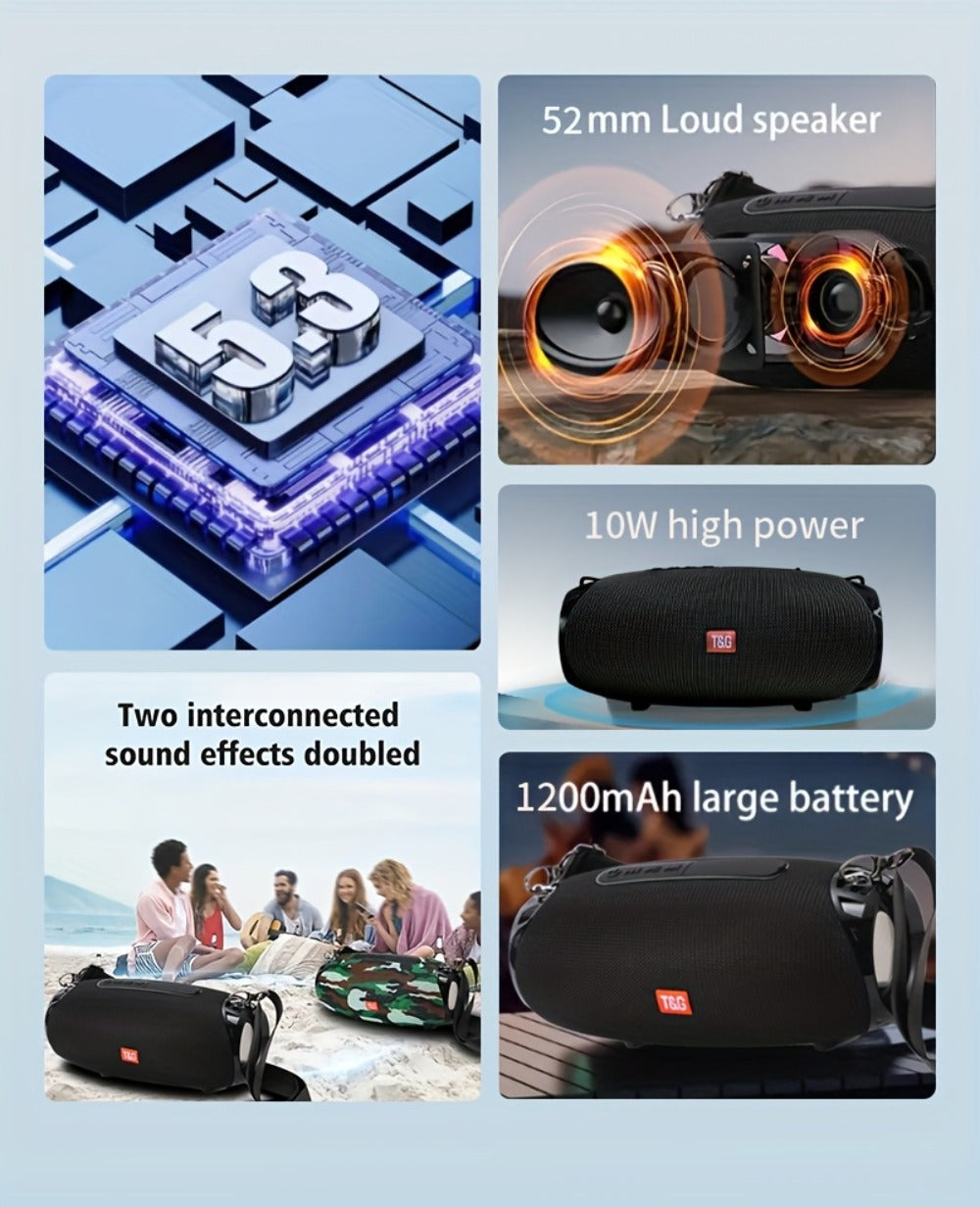 Portable Bluetooth Speaker TG534 with Dual Drivers, TWS, FM Radio, TF, USB and Built-In Microphone