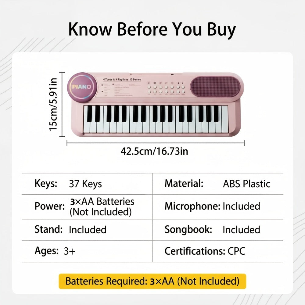Kids Electronic Keyboard Piano 37 Keys with Microphone, Multi-Function Musical Instrument Toy for Children, Educational Music Gift for Boys & Girls, Birthday Christmas Holiday Gift, Sky Blue, Rose Red, Pink