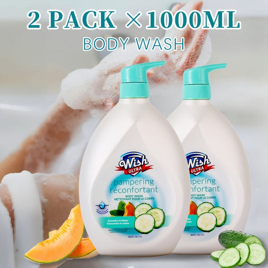 Moisturizing Body Wash 2-Pack 33.8 fl oz Each — Deep Cleansing Shower Gel for Women & Men, Long-Lasting Scent, Hydrating Formula, All Skin Types, Cucumber, Milky, Mango & Peach Fragrances