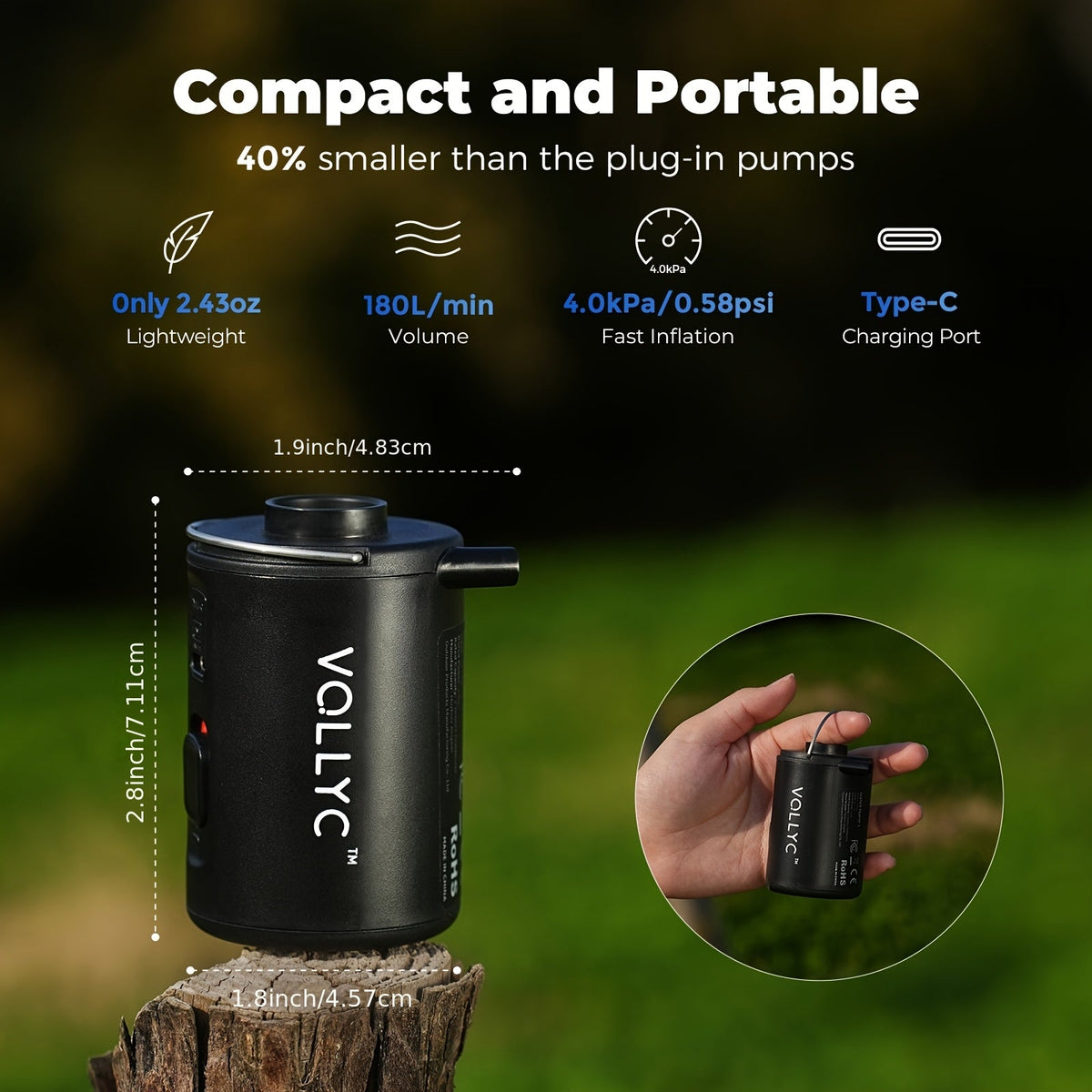 Portable Electric Air Pump USB Rechargeable 800mAh