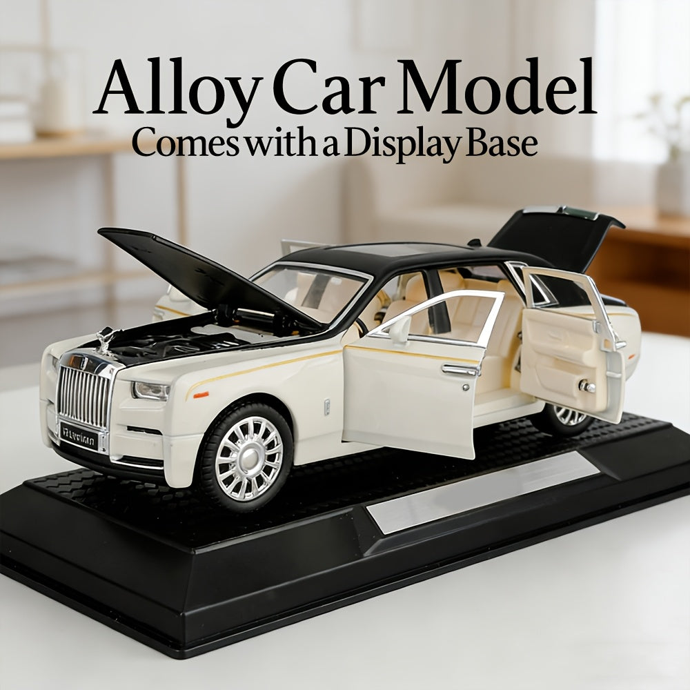 Collectible Zinc Alloy Diecast Car Model with Display Base and Opening Doors in White, Black or Pink