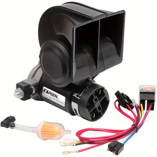 Snail Air Horn Kit Super Loud 12V 24V for Truck Car Motorcycle with Copper Compressor Relay Harness & Button Universal Fit - Black Red Mini & 2-Pack Options