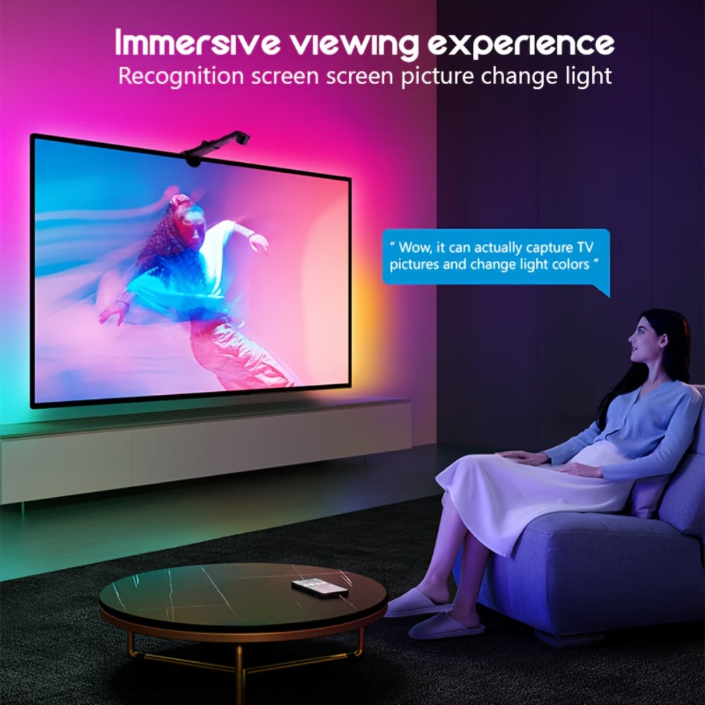TV LED Backlight with Camera Screen Sync RGBW 5ft - Real-Time Color Matching USB Powered Ambient Bias Lighting for Smart TVs