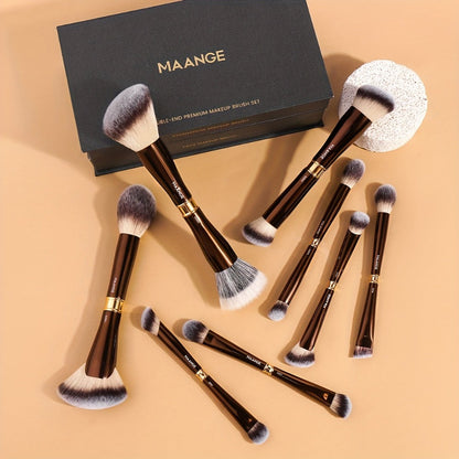 Double-Ended Makeup Brush Set 8-Piece with Storage Box – Premium Aluminum Alloy Handle, 16 Brush Heads for Foundation Blush Contour, Travel-Ready Gift for Women