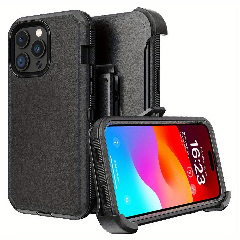 Rugged iPhone 15 Shockproof Case with Belt Clip Holster TPU PC Dual Layer Drop Protection Military Grade Cover for iPhone 15 Pro Max 15 Plus 15 Pro 15 – Heavy Duty Armor for Men Outdoor Work